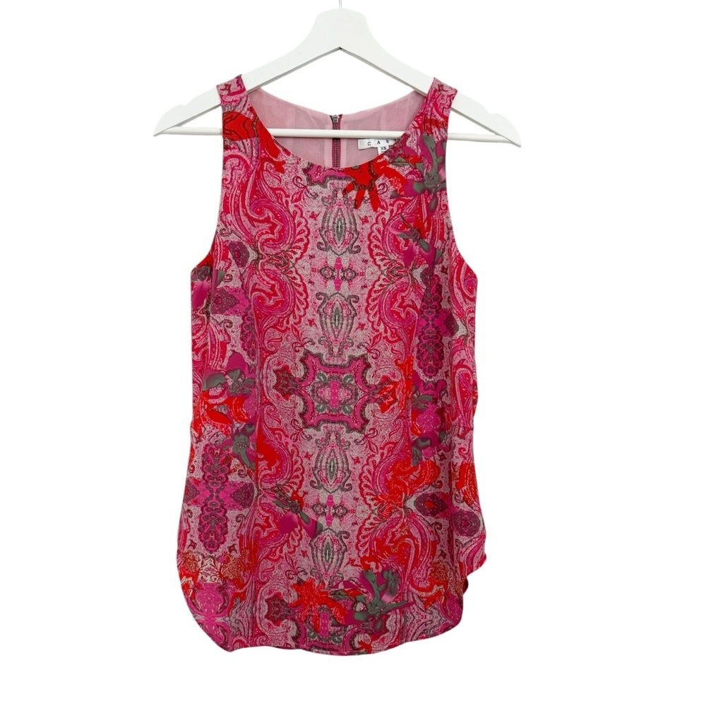 CAbi Pink Paisley Jubilee Lined Zip Back Sleeveless Top